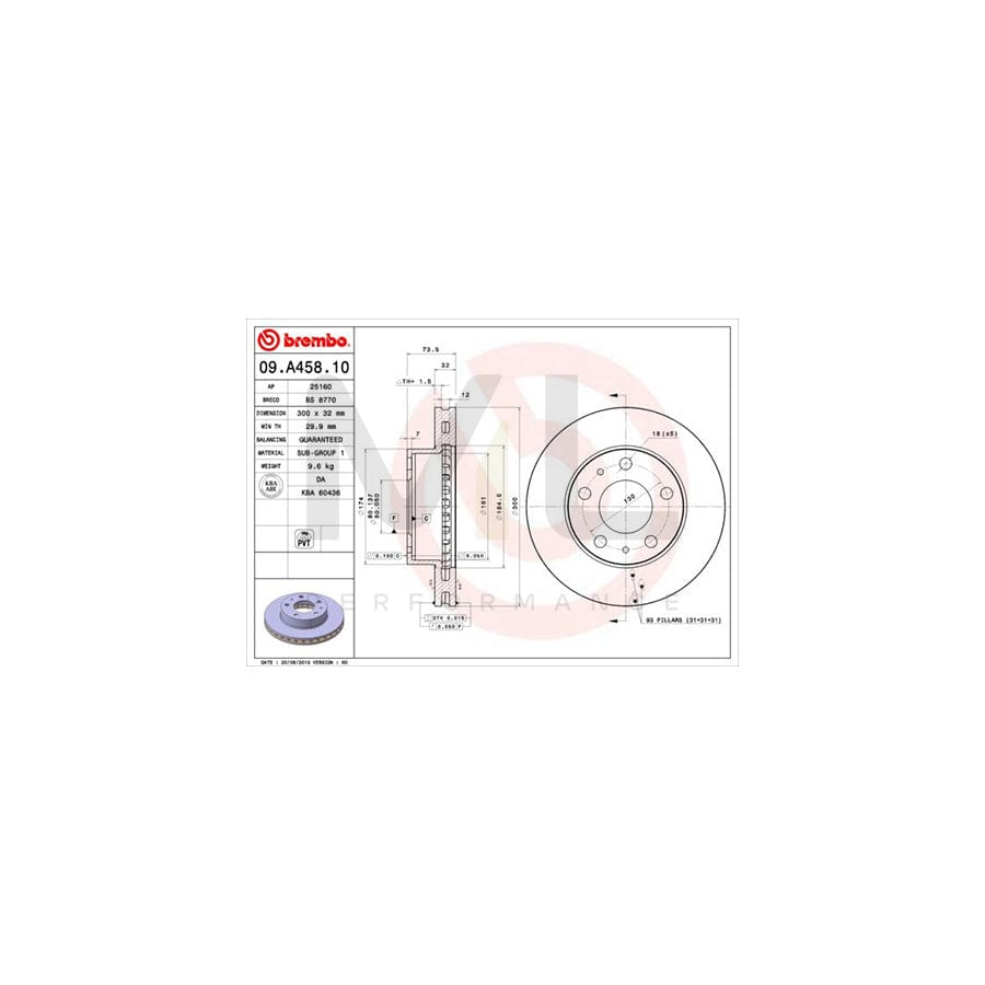 BREMBO 09.A458.10 Brake Disc Internally Vented - 1 piece