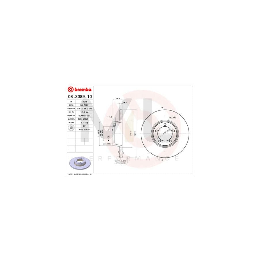 BREMBO 08.3089.10 Brake Disc Solid - 1 piece
