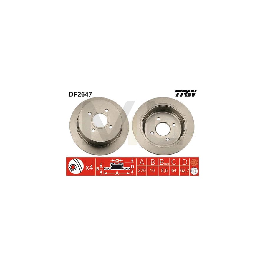 TRW DF2647 Brake Disc Solid, Painted | Performance Parts Direct Car Parts