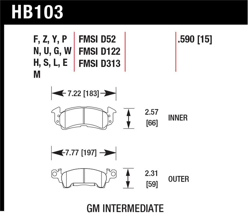 Hawk Performance Hawk 76-77 Chevrolet Camaro LT / 72 Camaro Z28 / 69-81 Camaro Super Duty Street Front Brake Pads