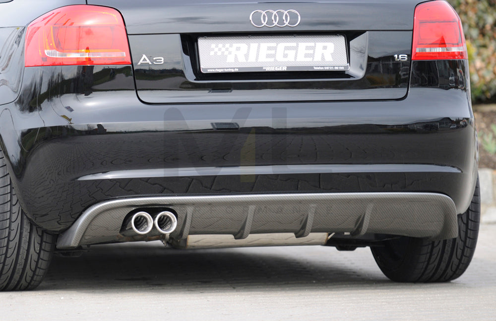 Rieger 00099834 Audi 8P A3 Rear Diffuser for Twin Tailpipe Left - Carbon-Look