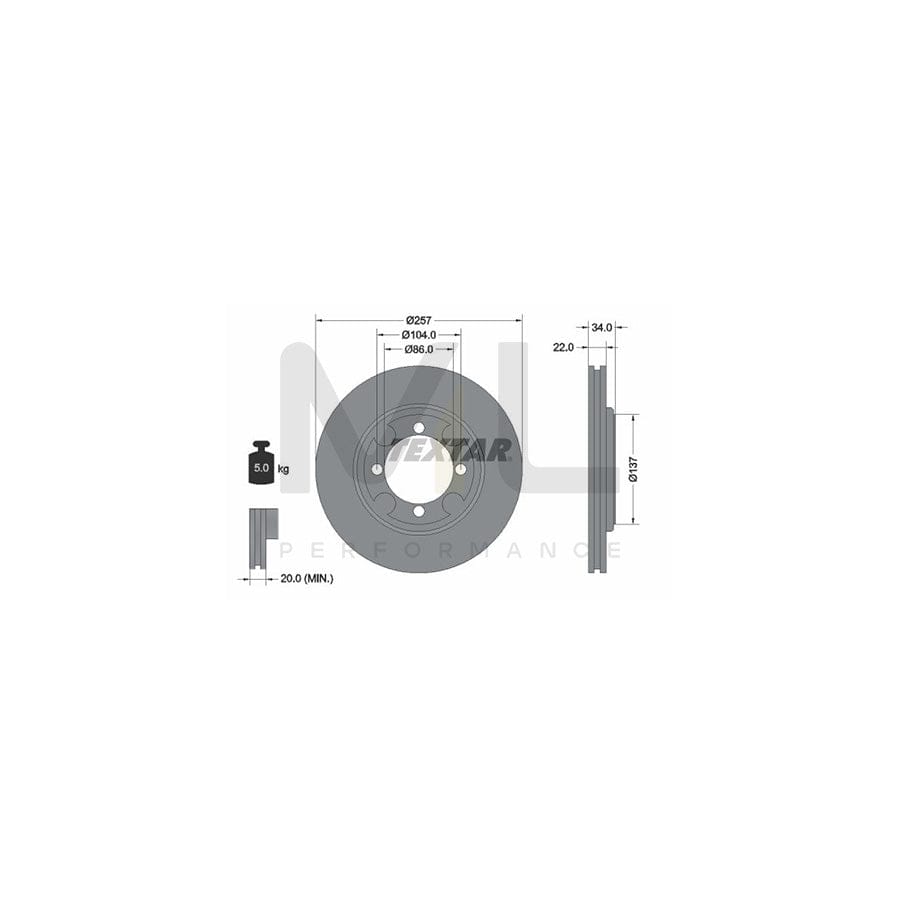 TEXTAR 92062700 Brake Disc Internally Vented, without wheel hub, without wheel studs | Performance Parts Direct Car Parts