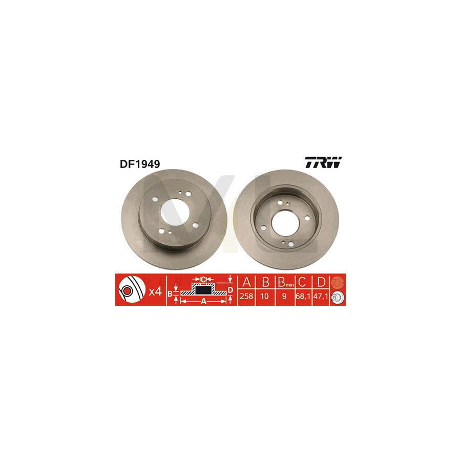 TRW DF1949 Brake Disc Solid | Performance Parts Direct Car Parts