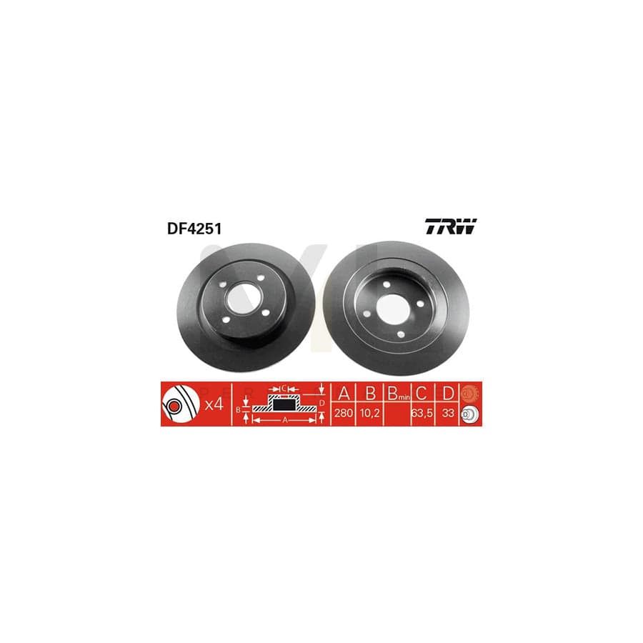 TRW DF4251 Brake Disc for FORD FOCUS Solid, Painted | Performance Parts Direct Car Parts