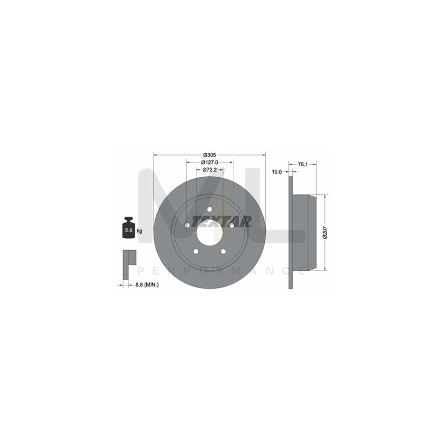 TEXTAR 92113700 Brake Disc Solid, without wheel hub, without wheel studs | Performance Parts Direct Car Parts