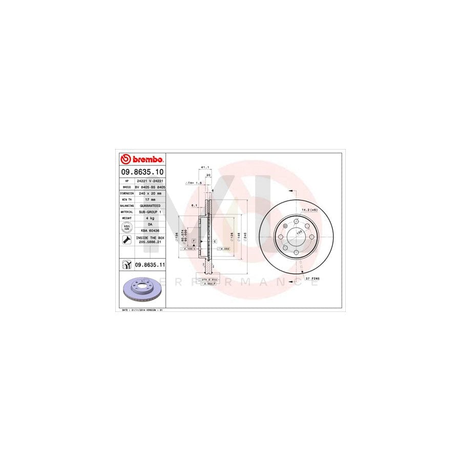 BREMBO 09.8635.10 Brake Disc Internally Vented, with bolts/screws - 1 piece