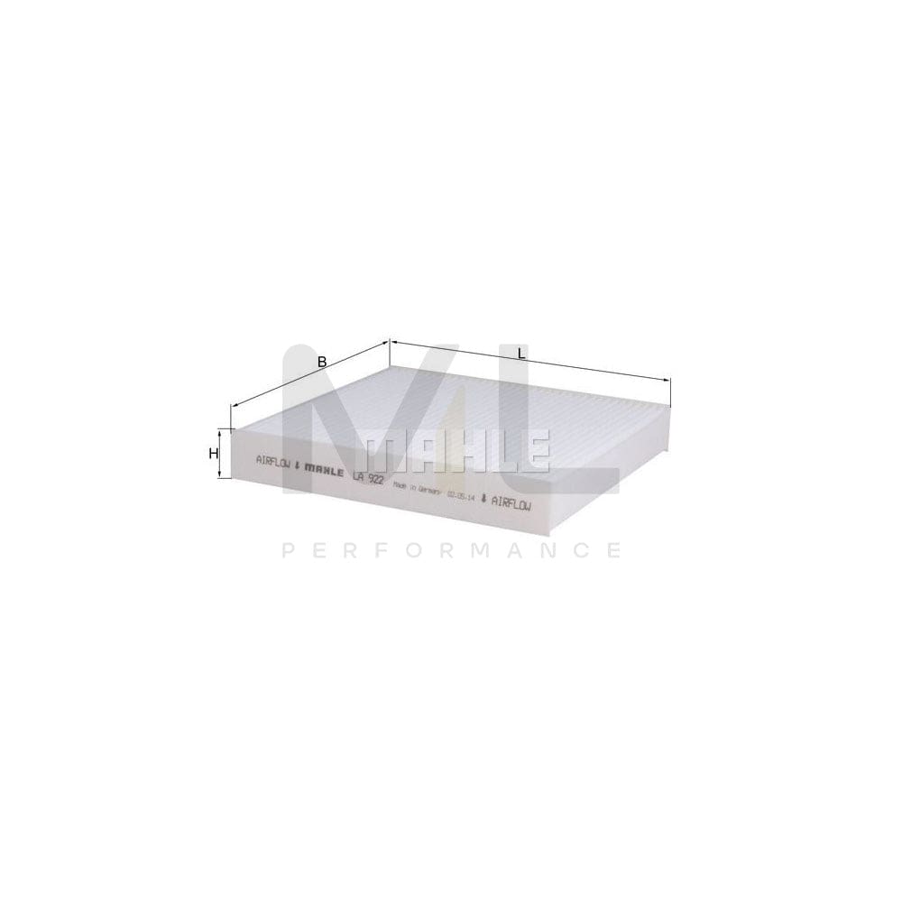 MAHLE ORIGINAL LA 922 Pollen filter Particulate Filter | Performance Parts DirectCar Parts