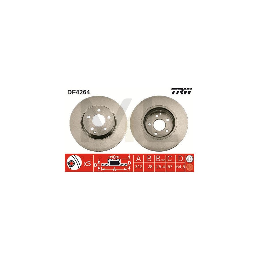 TRW DF4264 Brake Disc Vented, Painted | Performance Parts Direct Car Parts