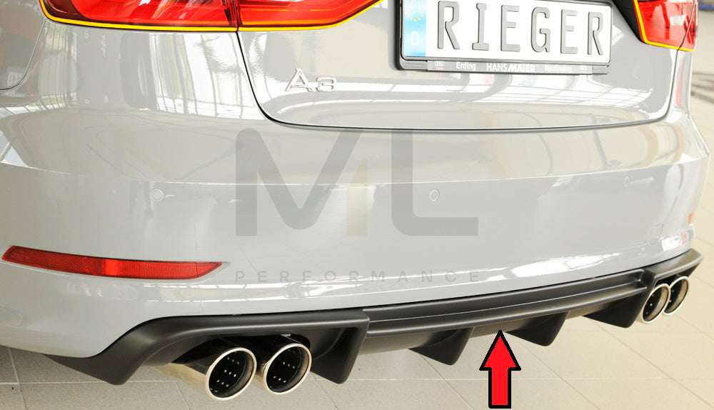 Rieger 00056808 Audi 8V A3 Rear Diffuser for Twin Tailpipe Left & Right - Matte Black