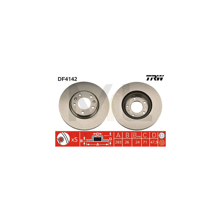 TRW DF4142 Brake Disc Vented, High-carbon | Performance Parts Direct Car Parts
