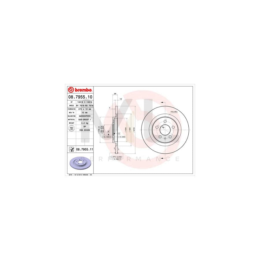 BREMBO 08.7955.10 Brake Disc Solid - 1 piece