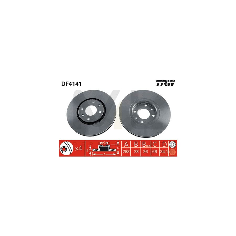 TRW DF4141 Brake Disc Vented, Painted | Performance Parts Direct Car Parts