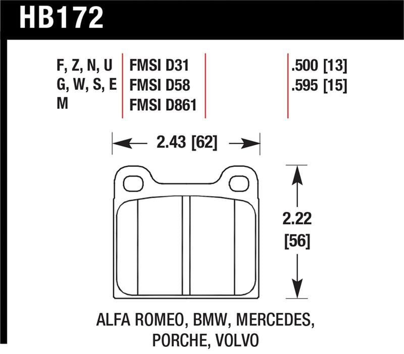 Hawk Performance Hawk 63-65 Porsche 356 Front / 69-83 911 / 64-72 912 Rear DTC-60 Race Brake Pads