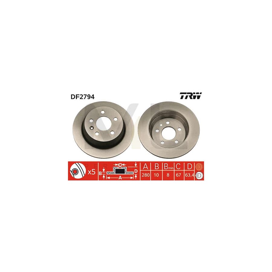 TRW DF2794 Brake Disc Solid, Painted | Performance Parts Direct Car Parts