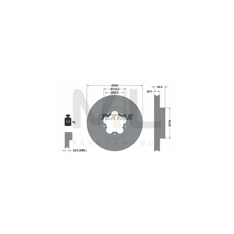 TEXTAR PRO 92151803 Brake Disc for FORD TRANSIT Internally Vented, Coated, without wheel hub, without wheel studs | Performance Parts Direct Car Parts