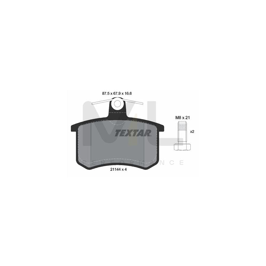 TEXTAR 2114401 Brake pad set not prepared for wear indicator, with brake caliper screws