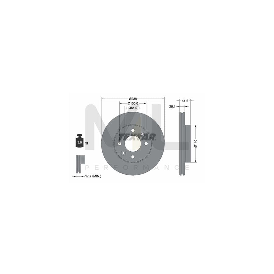 TEXTAR 92036200 Brake Disc Internally Vented, without wheel hub, without wheel studs | Performance Parts Direct Car Parts