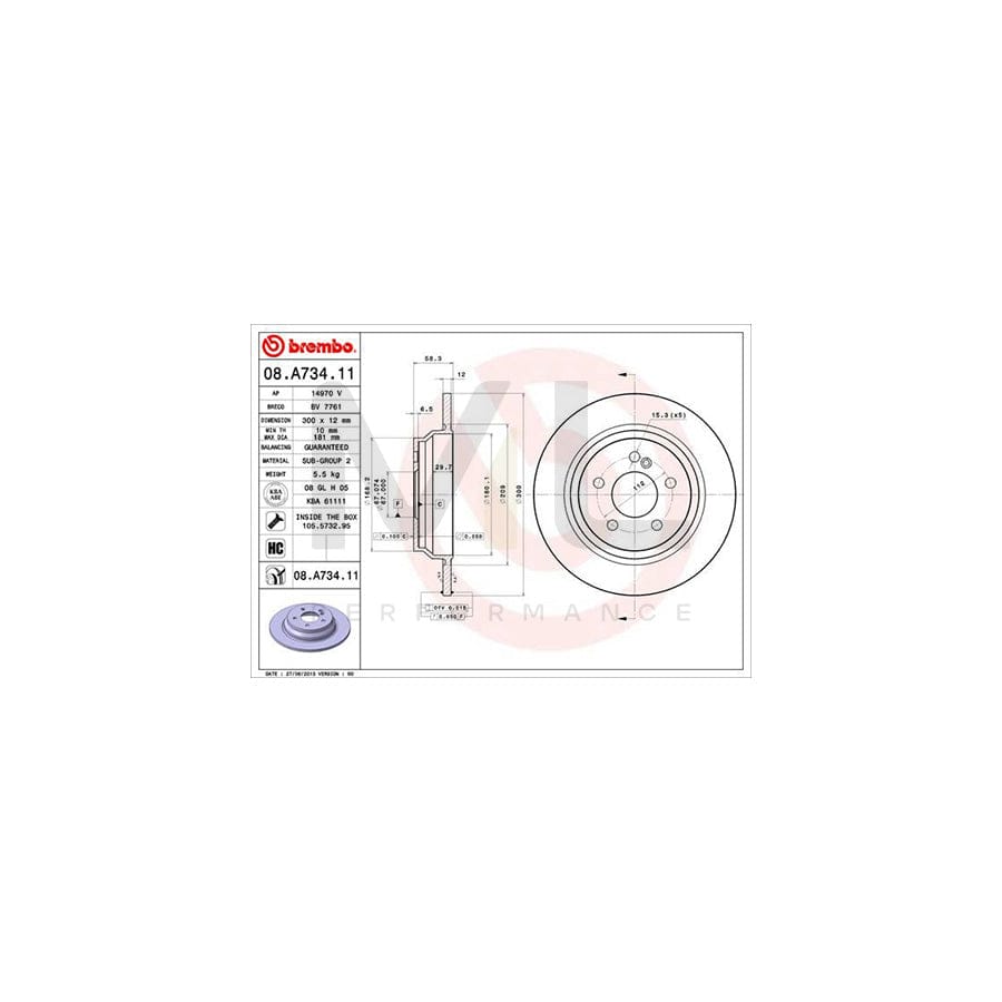 BREMBO COATED DISC LINE 08.A734.11 Brake Disc Solid, Coated, High-carbon, with bolts/screws - 1 piece