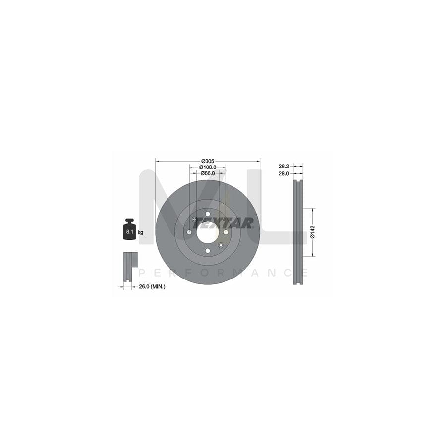 TEXTAR 92097100 Brake Disc for PEUGEOT 406 Coupe Internally Vented, without wheel hub, without wheel studs | Performance Parts Direct Car Parts