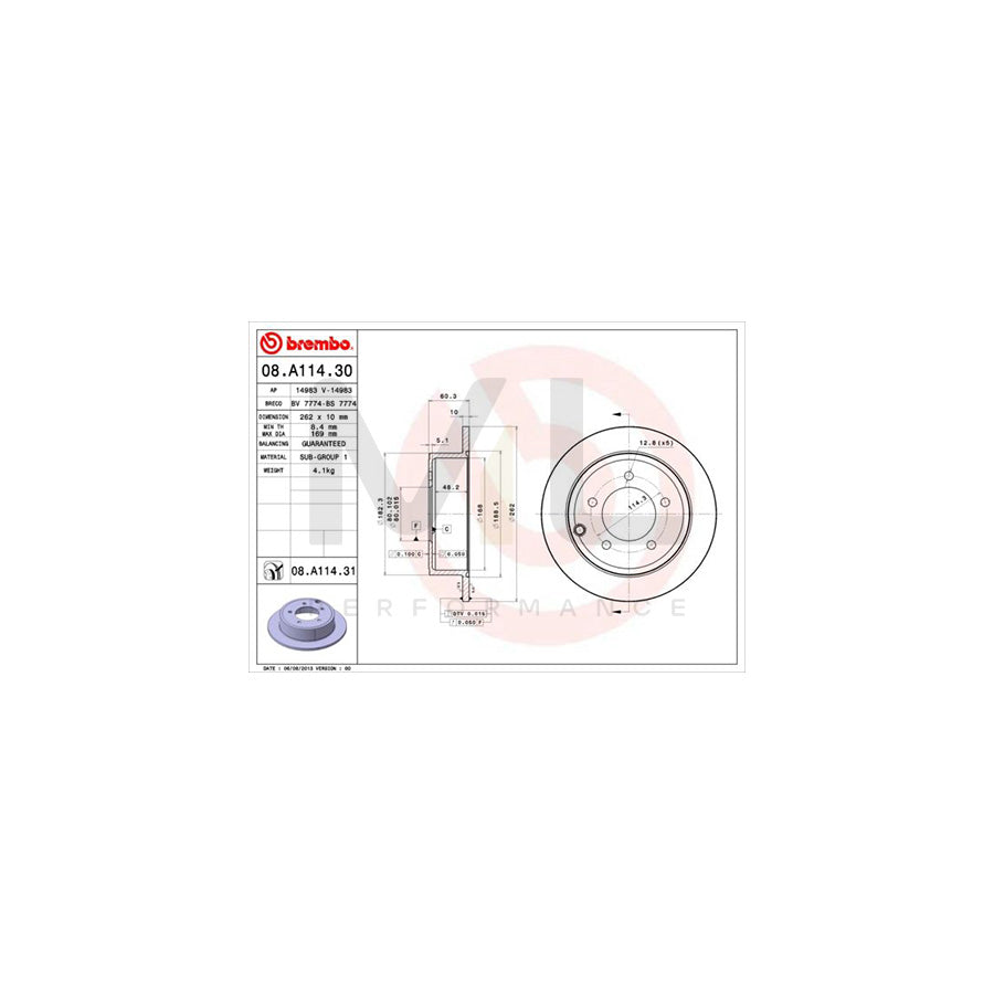 BREMBO COATED DISC LINE 08.A114.31 Brake Disc Solid, Coated - 1 piece