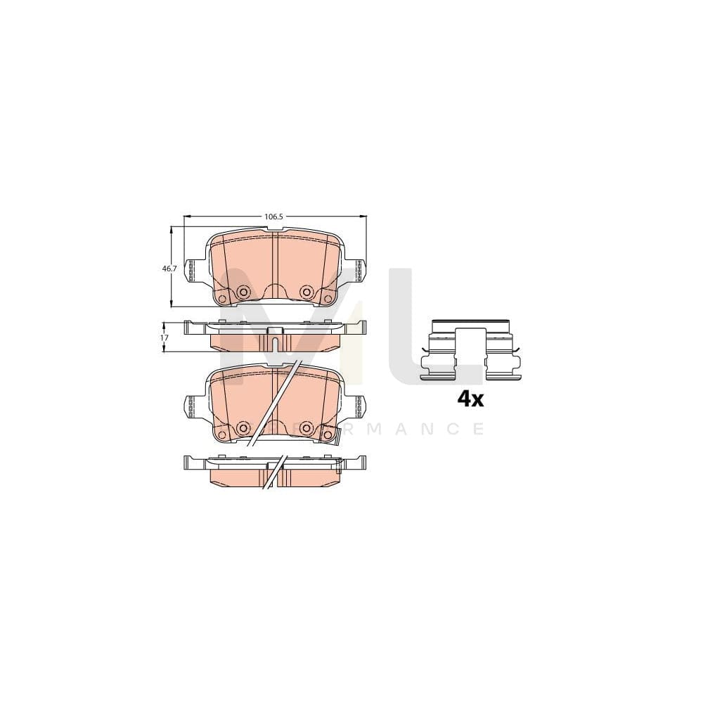 TRW Gdb2180 Brake Pad Set With Acoustic Wear Warning, With Accessories | Performance Parts Direct Car Parts