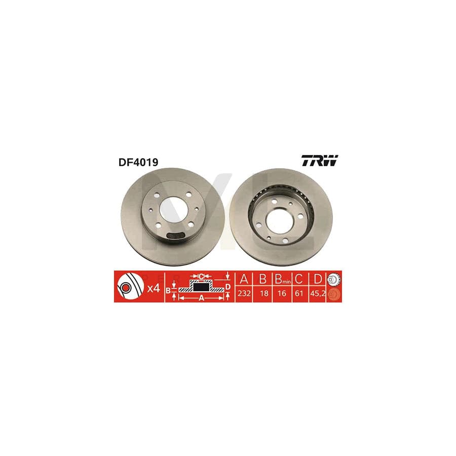 TRW DF4019 Brake Disc Vented, Painted | Performance Parts Direct Car Parts