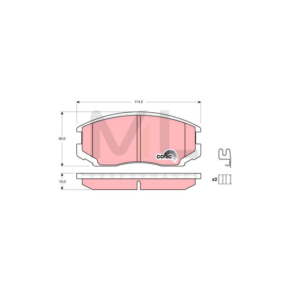 TRW Cotec Gdb3214 Brake Pad Set With Acoustic Wear Warning, With Accessories | Performance Parts Direct Car Parts