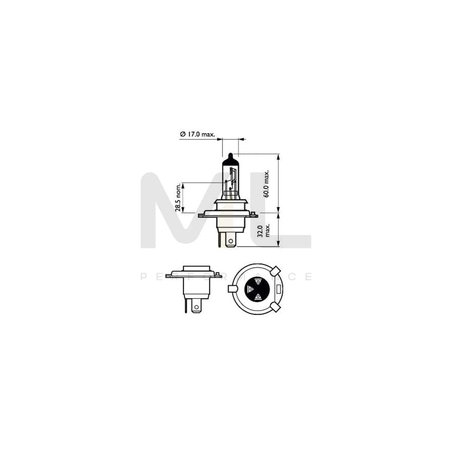 PHILIPS 12342XVGB1 Bulb, spotlight H4 12V 60/55W P43t-38 3500K Halogen | Performance Parts Direct Car Parts