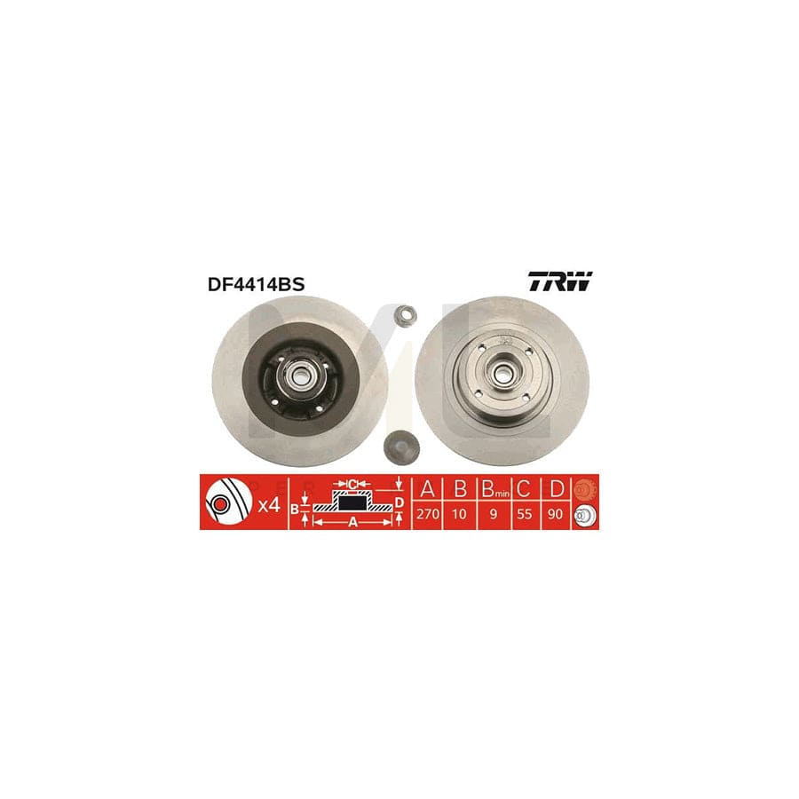 TRW DF4414BS Brake Disc Solid, with ABS sensor ring, with wheel bearing | Performance Parts Direct Car Parts