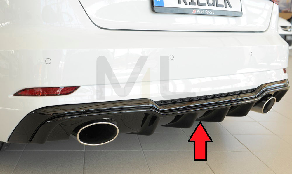 Rieger 00088183 Audi 8V Rear Diffuser for Sport Tailpipe Left & Right (A3 & S3) - Glossy Black