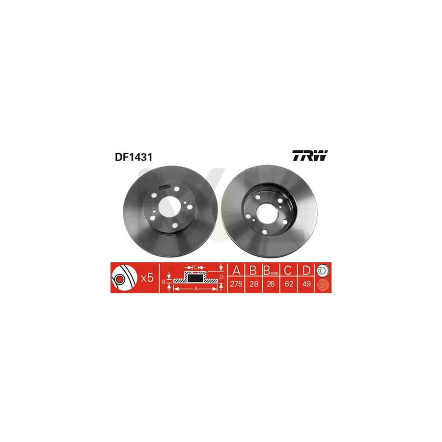 TRW DF1431 Brake Disc Vented, Painted | Performance Parts Direct Car Parts