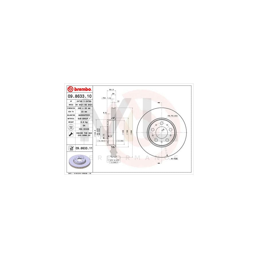 BREMBO 09.8633.10 Brake Disc Internally Vented, with bolts/screws - 1 piece
