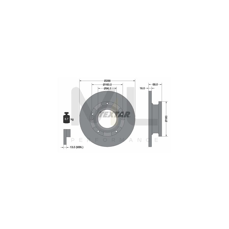 TEXTAR PRO 93260703 Brake Disc Solid, Coated, with ABS sensor ring, without wheel studs | Performance Parts Direct Car Parts