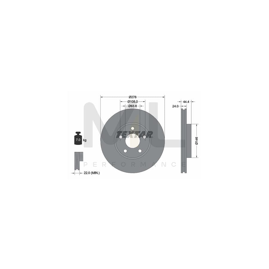 TEXTAR 92124800 Brake Disc Internally Vented, without wheel hub, without wheel studs | Performance Parts Direct Car Parts