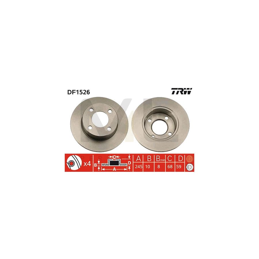 TRW DF1526 Brake Disc Solid, Painted | Performance Parts Direct Car Parts