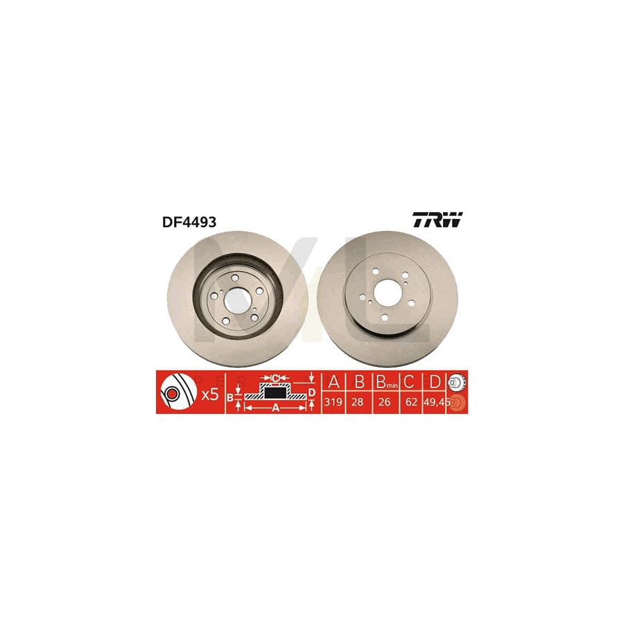 TRW DF4493 Brake Disc Vented, Painted | Performance Parts Direct Car Parts