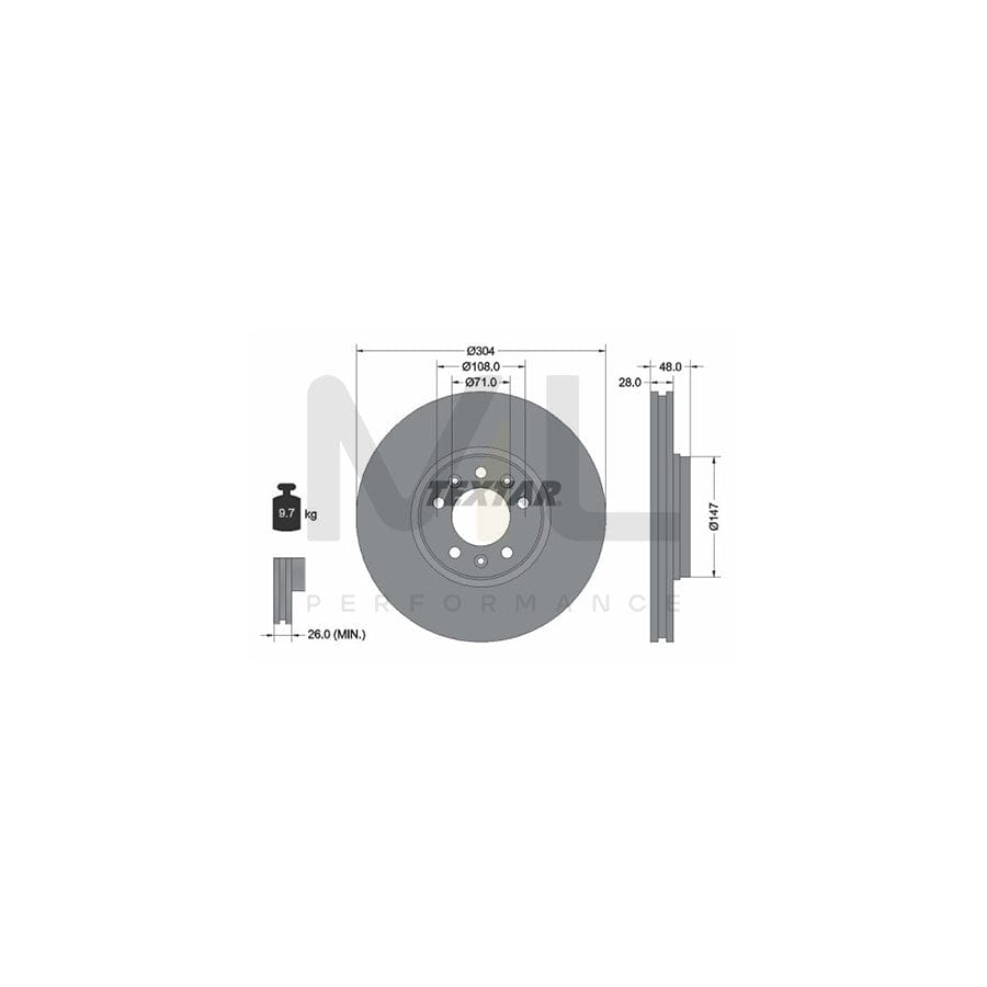 TEXTAR 92157000 Brake Disc Internally Vented, without wheel hub, without wheel studs | Performance Parts Direct Car Parts