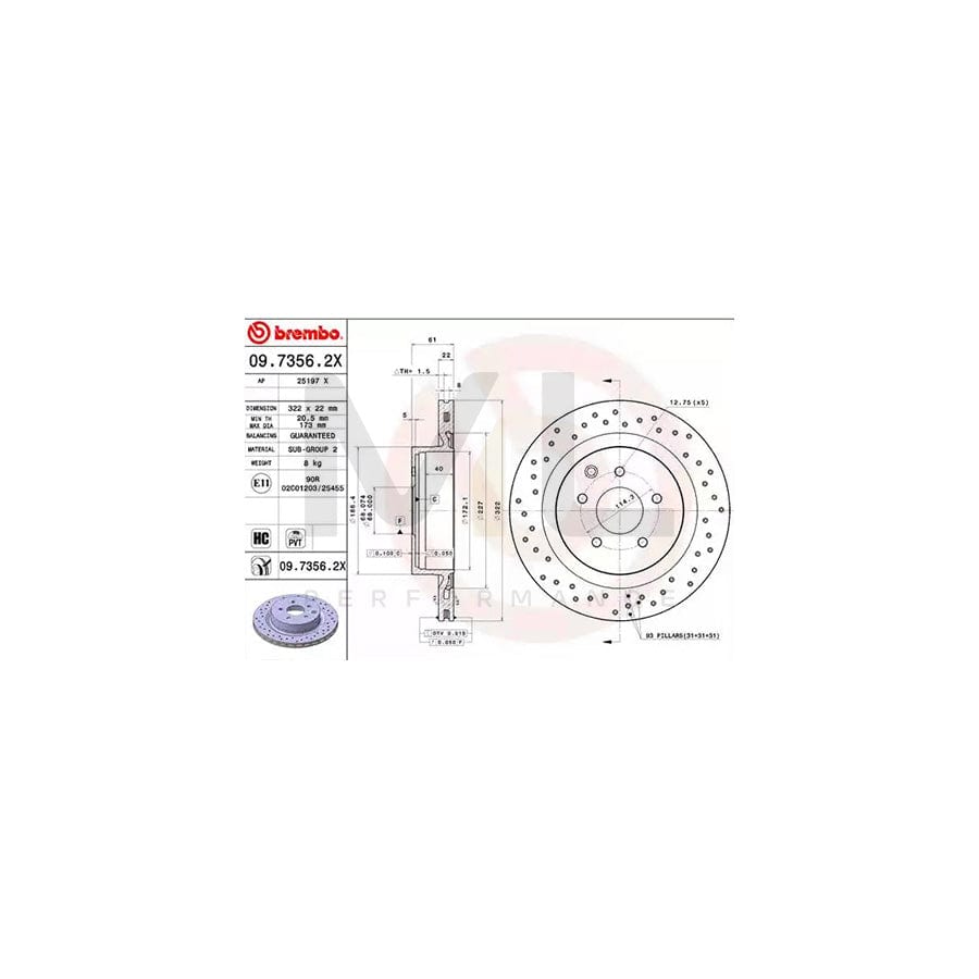 BREMBO XTRA LINE 09.7356.2X Brake Disc Perforated / Vented, Coated, High-carbon - 1 piece