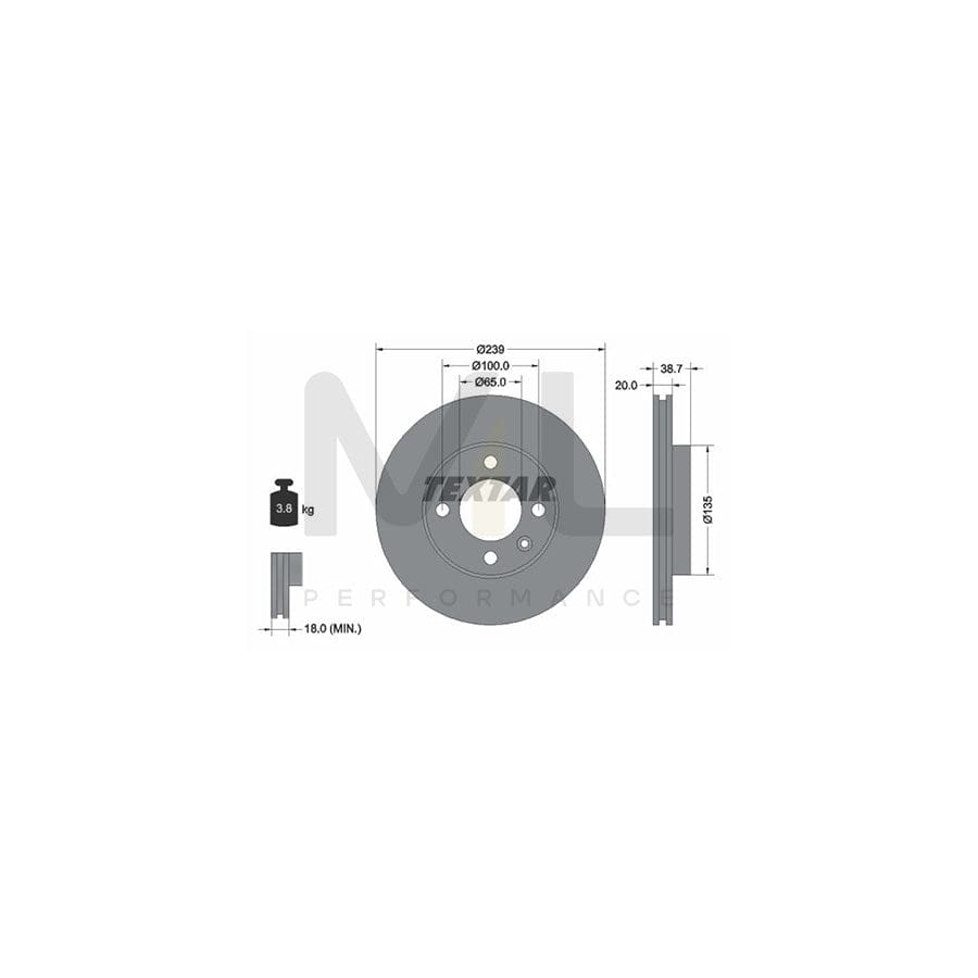 TEXTAR 92012100 Brake Disc Internally Vented, without wheel hub, without wheel studs | Performance Parts Direct Car Parts