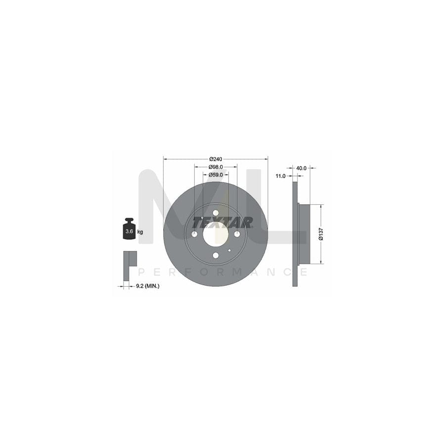 TEXTAR 92061100 Brake Disc Solid, without wheel hub, without wheel studs | Performance Parts Direct Car Parts