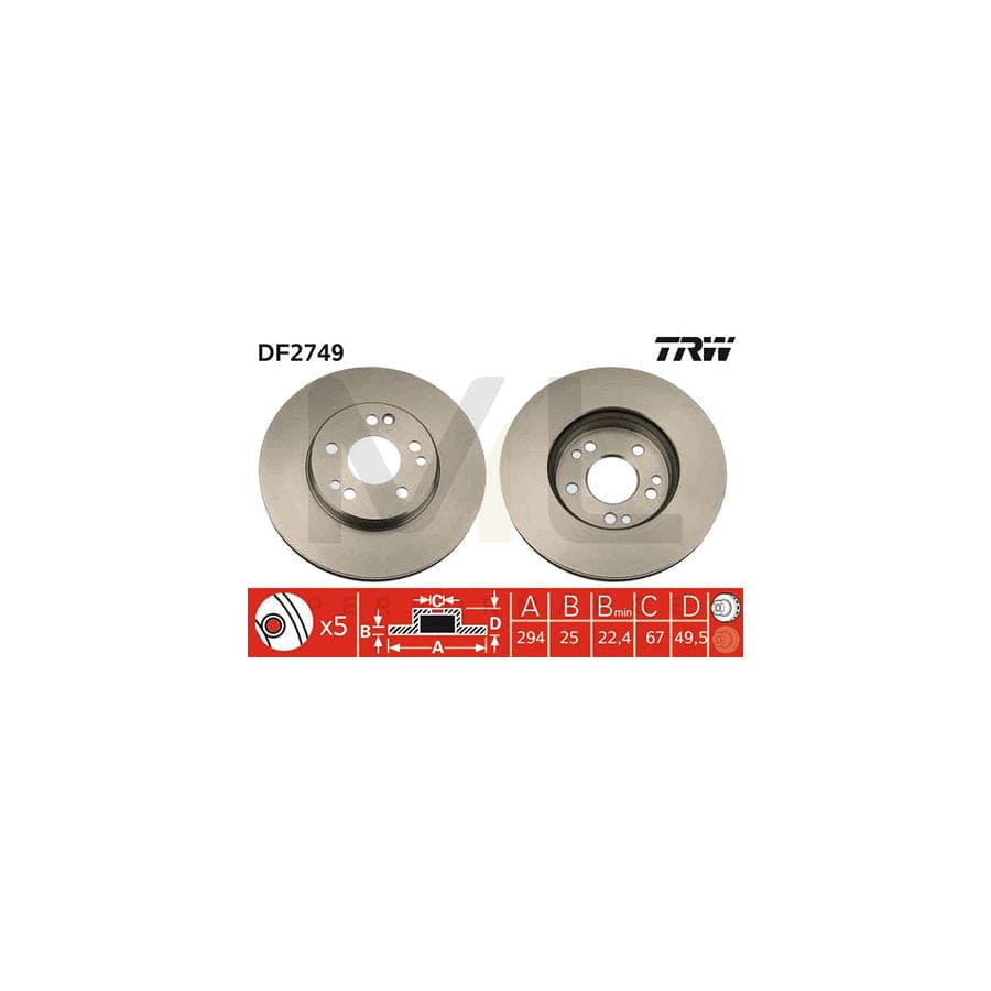 TRW DF2749 Brake Disc Vented, Painted | Performance Parts Direct Car Parts