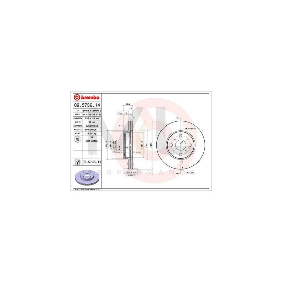 BREMBO 09.5736.14 Brake Disc Internally Vented - 1 piece