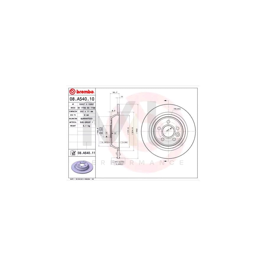 BREMBO 08.A540.10 Brake Disc Solid - 1 piece