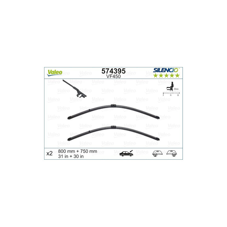 Valeo Silencio Flat Blade Set, Silencio X.Trm 574395 Wiper Blade For Citroテ起 C4