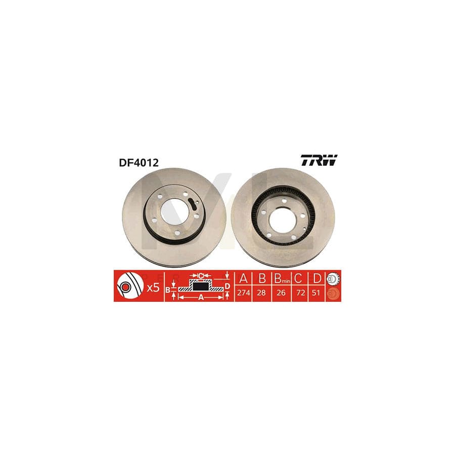 TRW DF4012 Brake Disc Vented, Painted | Performance Parts Direct Car Parts