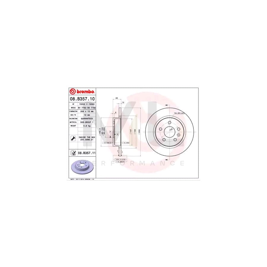 BREMBO 08.B357.10 Brake Disc Solid, with bolts/screws - 1 piece