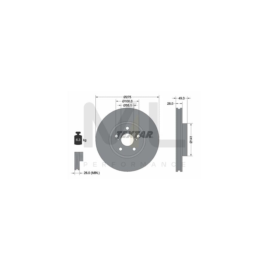 TEXTAR PRO 92142003 Brake Disc Internally Vented, Coated, without wheel hub, without wheel studs | Performance Parts Direct Car Parts