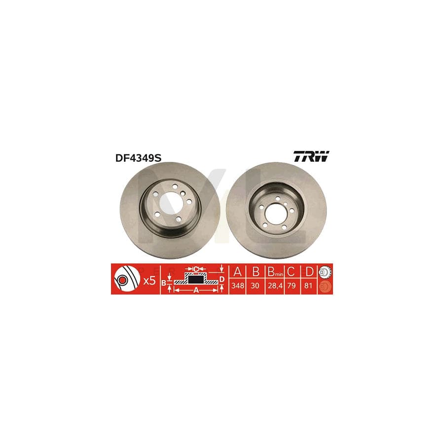 TRW DF4349S Brake Disc for BMW 7 (E65, E66, E67) Vented, Painted, High-carbon | Performance Parts Direct Car Parts