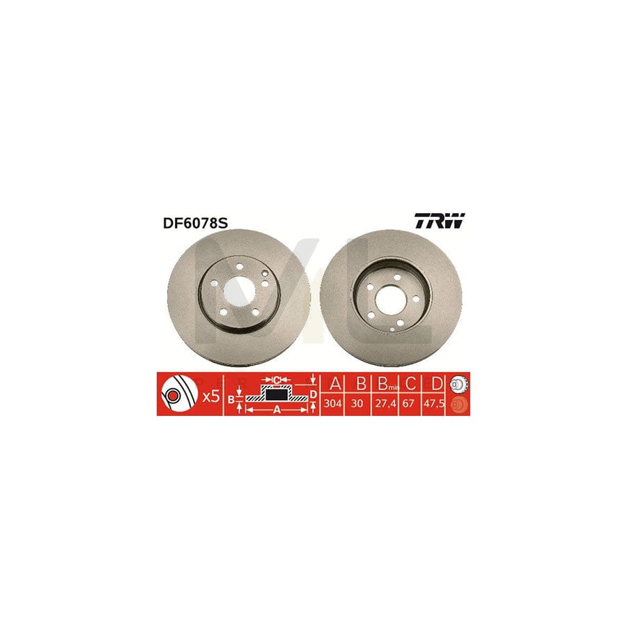 TRW DF6078S Brake Disc suitable for MERCEDES-BENZ E-Class Vented | Performance Parts Direct Car Parts