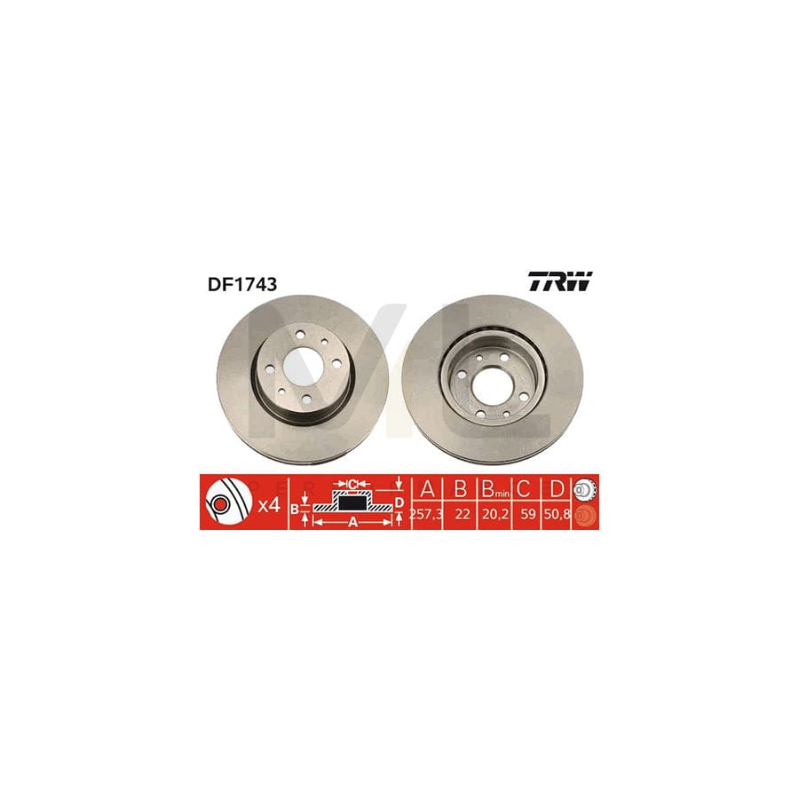TRW DF1743 Brake Disc Vented | Performance Parts Direct Car Parts